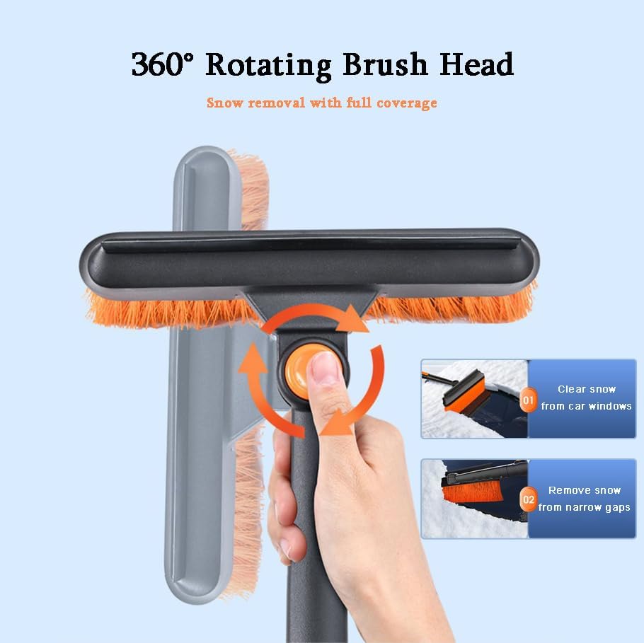 Snow Brush and Ice Scraper for Chevrolet Silverado 3500HD 2010–2025, with Shovel, Extendable Handle, 360° Rotating Head, Detachable Sections, 5-in-1 Car Snow Cleaning Tools