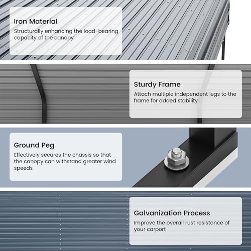 Real Relax 12'x20' Heavy Duty Metal Carport, Grey
