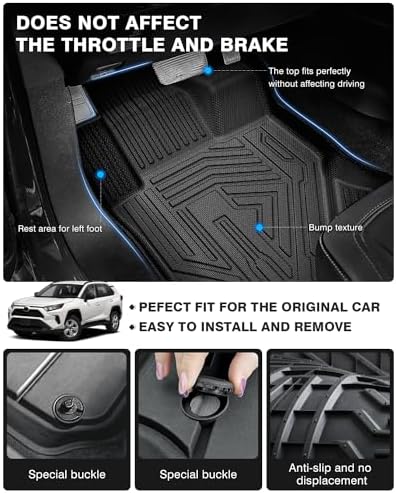 Powerty Floor Mats Cargo Liner for 2019-2025 Toyota RAV4 All Weather 3D TPE Anti-Slip Car Protection, 1st & 2nd Row Set with Rear Cargo Mat Accessories