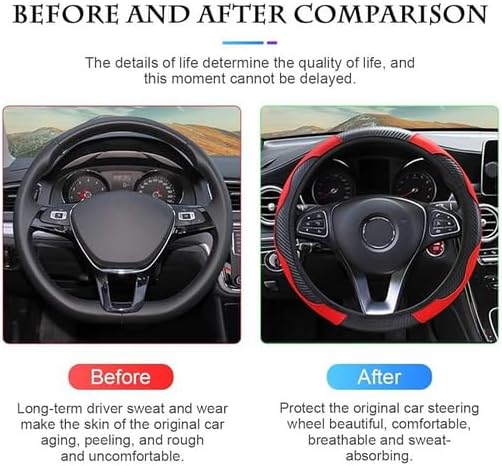 19 Inch Semi Truck Steering Wheel Cover - Carbon Fiber Pattern & Faux Leather, Anti-Slip Grip, Breathable Comfort for Long-Haul Drivers - Black Red