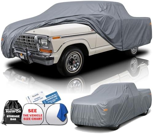 Truck Cover Waterproof All-Weather,Outdoor Full Exterior Pickup Covers Custom Fit for Ford F100 150,Toyota Tacoma,Nissan Frontier,Chevy C10,GMC Canyon Sierra 1500 etc Size T1(See Size Chart)