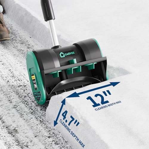 GarveeTech 12 in Cordless Snow Shovel - Brushless Motor Electric Snow Removal Blower, 16.5 FT Snow Thrower with, Clear Heavy, Wet Snow & Throws on Driveway,Walkway Deck,Stair