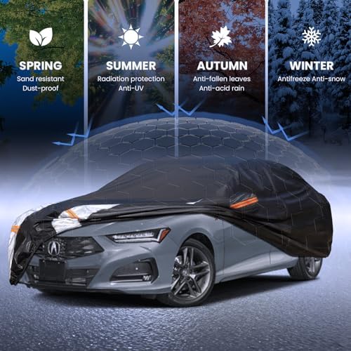 Multi-Layer Car Cover Custom Fit for Acura TLX(2014-2026), 100% Waterproof All Weather for Automobiles, Gift with Towel, Heavy Duty Car Covers for Rain Sun UV Protection with Door Zipper