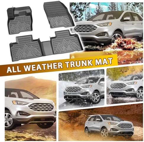 Powerty Floor Mats for 2015-2024 Ford Edge All Weather 3D TPE Anti-Slip Car Liners for 1st & 2nd Row Accessories
