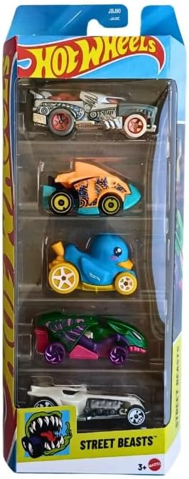 Hot Wheels Street Beasts 5 Pack (Duck N' Roll, Hotweiler, Ratical Racer, Piranha Terror, Vampyra) 1:64 Scale Diecast Toy Vehicles