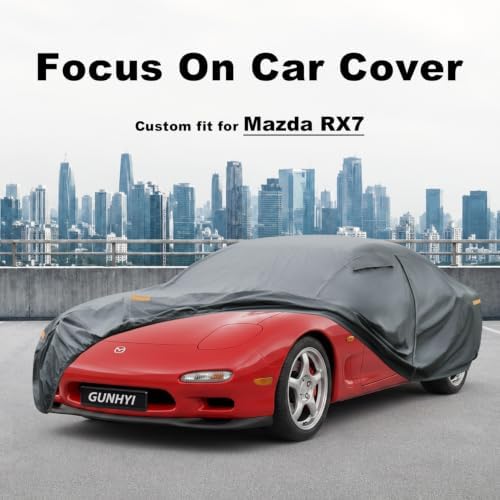 GUNHYI Premium Car Cover Custom Fit Mazda RX-7 RX-8 (1979-2011), 16 Layers Heavy Duty Car Cover Waterproof All Weather with Zipper Door for Sun Rain Snow Dust Uv Protection