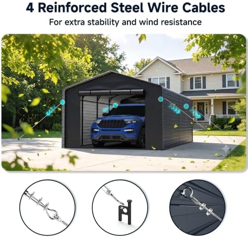 Real Relax 12x20 FT Metal Carport with Side Panels & PE Sidewalls, Gray