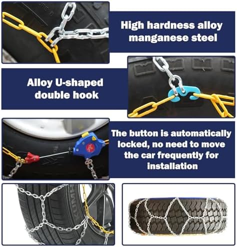 Auto Tightening Snow Chains Tire Chains, 1-Minute Quick Install, Universal Fit for Car/SUV/Pickup Truck, Multi-Weather Emergency Traction, Set of 2 - HKN170