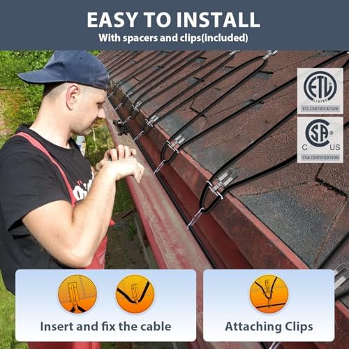 HEATIT HIRD 60 feet 5 Watts Per Foot Roof & Gutter Snow De-Icing Cable & Downspout Hanger