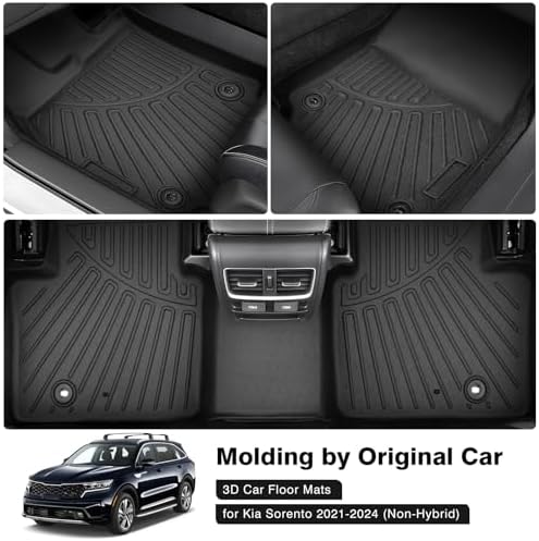 Powerty Floor Mats for 2021-2025 2026 Kia Sorento (Non-Hybrid) All Weather 3D TPE Anti-Slip Car Liners for 1st & 2nd & 3rd Row Accessories