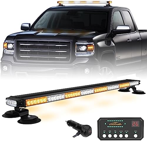 XRIDONSEN 37" 104 LED Roof Strobe Light Bar, Top Amber White Strobe Lights