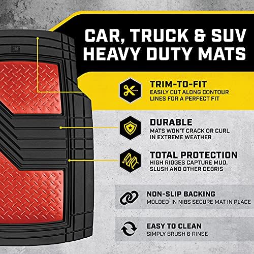 Cat® DiamondShield Rubber Floor Mats for Cars Trucks SUV, All Weather Protection, Front and Rear Car Mats with Heel Pad & Anti-Slip Backing, Universal Trim-to-Fit Rubber Floor Mats for Car, Red