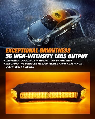 LUMENIX 56 LED Amber Rooftop Beacon Strobe Mini Light Bar for Trucks