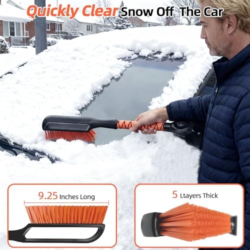 27" 2-in-1 Snow Brush and Ice Scrapers for Car Windshield [Military-Grade Rugged Durability] Removable for Easy Storage, Suitable for Sedans, SUVs and Trucks（Orange）