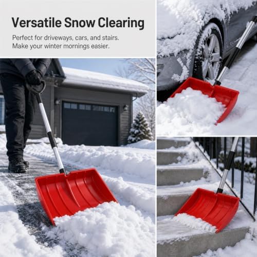 Compact Snow Shovel for Trunk Emergency, Detachable for SUV & Car (Red)