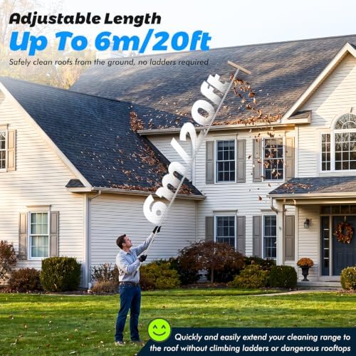 Leaf Roof Brush and Snow Rake Year-Round, 5-20ft Adjustable Length