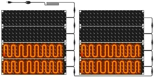 Riakrum 8 Pcs Heated Snow Melting Mats Outdoor, 10 x 30 in Winter Anti-Slip Heated Rubber Mat for Walkways Decks and Sidewalks, Electric Snow and Ice Melting Pads Connection with 9.84 ft Power Cord