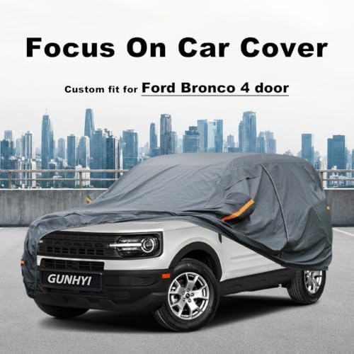 GUNHYI Premium Car Cover Custom Fit Ford Bronco 4 Door, 16 Layers Heavy Duty Car Cover Waterproof All Weather with Zipper Door for Sun Rain Snow Dust Uv Protection