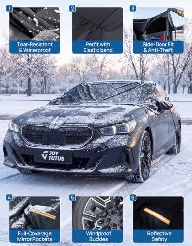 JOYTUTUS Windshield Cover for Ice and Snow, Heavy Duty 900D Oxford Fabric, All-Weather Protection with Side Mirror Covers, Waterproof, Anti-Theft Design, Fit Most Cars, Sedans