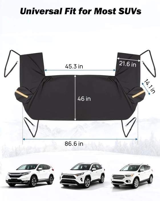 JOYTUTUS Windshield Cover for Ice and Snow, Windshield Snow Cover for SUVs with Heavy Duty 900D Oxford Fabric, All-Weather Protection with Side Mirror Covers, Waterproof, Anti-Theft Design