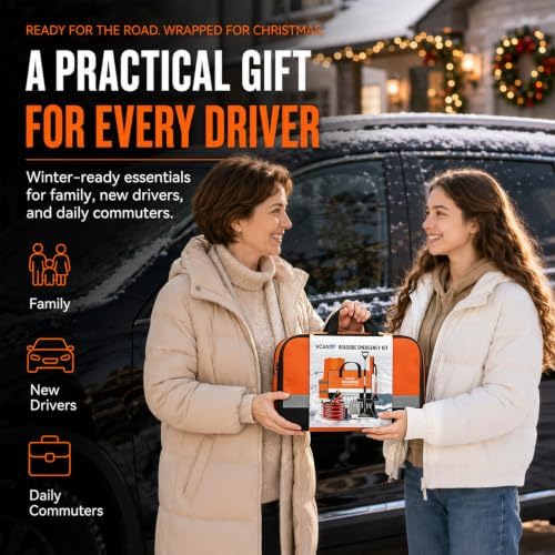 Winter Car Emergency Safety Kit Bag with Jumper Cables, Snow Shovel for Car