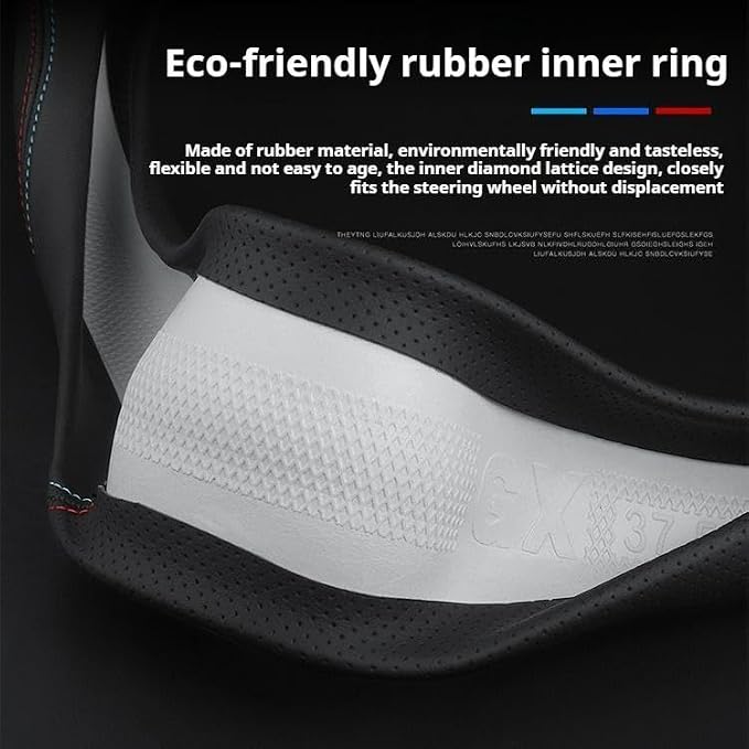 RYE for BMW Steering Wheel Cover, Leather Car Steering Wheel Cover Heavy-Duty Durable Breathable, Custom-fit for BMW X3 X5 X7 3/5/7 Series 328i 550i Accessories - Black Pattern 1