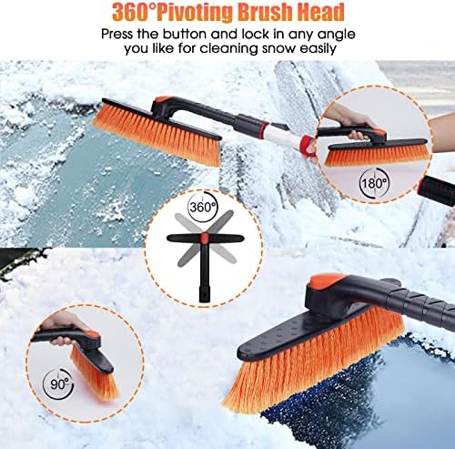 62.4" Snow Brush - Ice Scrapers for Car Windshield, 360°Pivoting Brush Head, Comfortable Foam Grip, Extendable Snow Removal Car Brush for Trucks SUVs, Essential Winter Tool