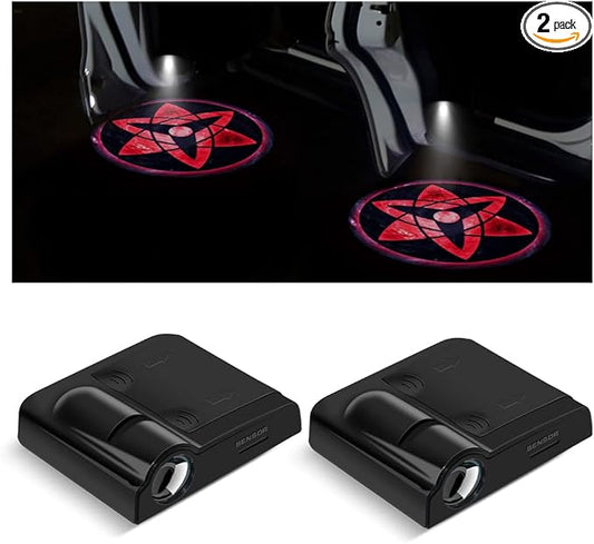 2Pcs Car Door Lights Logo Projector, Wireless LED Car Door Paste Welcome Courtesy Light, Holeless Magnet Sensor Ghost Shadow Welcome Lamp, Naruto Sharingan Light Accessories (Sharingan #1)