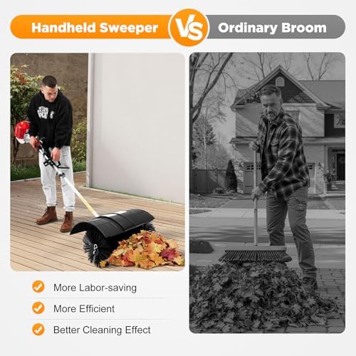 52cc Gas Powered Leaf Blower & Power Sweeper for Yard Lawn Cleaning, 2-Stroke 2.3HP Handheld Backpack Blower Sweeper with 20-Inch Wide Brush, Snow Blower for Driveway Sidewalk Garden Debris Removal
