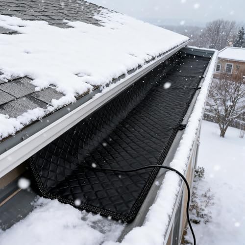 Gutter Heater for Roof, Snow Melting Mat Outdoor Prevent Ice Dams for Roofs and Gutters, Freeze Protection for Gutter Valley, Easy to Install, Suitable for Most Entryways(12cm*760cm(4.7in*25ft))