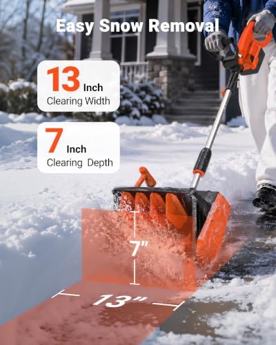 VOLTASK 24V Cordless Snow Shovel, 13.2 Inch Electric Snow Blower, 23 Ft Snow Thrower, 4Ah Battery Snow Shovel with Directional Plate & Adjustable Handle (Battery & Quick Charger Included), Orange