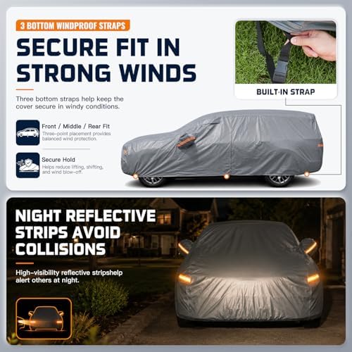 Jeep Wrangler 2 Door Cover Waterproof All-Weather,Outdoor Full Exterior SUV Car Cover for Wrangler YJ TJ JK JL(1987-2026),with Windshield Sun Shade,Towel&Storage Bag,Size J2 (See SizeChart)