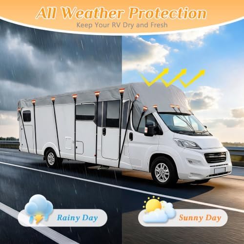2026 Upgraded Heavy Duty RV Roof Cover,3000PA Waterproof Camper Top Cover with 16 Adjustable Buckles & 16 Reflective Reinforcement,16ft to 44ft for Travel Trailer Pop-Up Camper