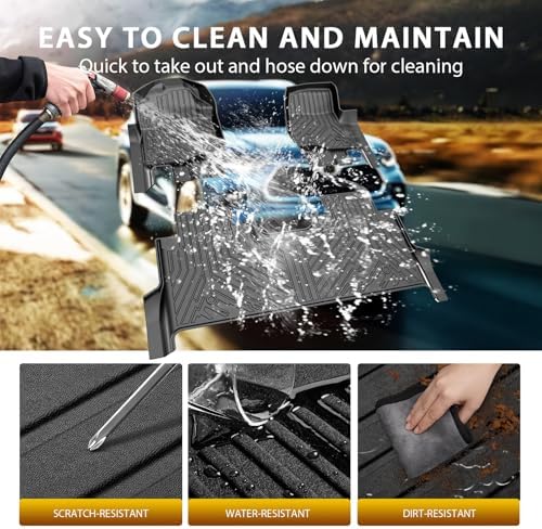 Powerty Floor Mats Truck Bed Mat (6.8FT) for 2017-2024 2025 2026 Ford F250/F350/F450 Super Duty Crew Cab All Weather 3D TPE Anti-Slip Protection, 1st & 2nd Row Set with Truck Bed Liner Accessories