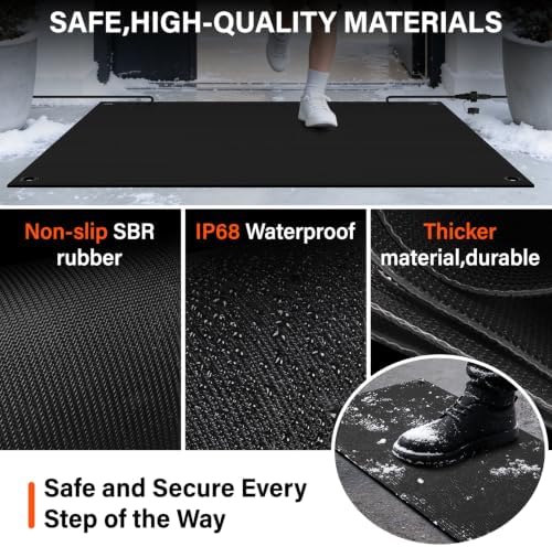 24 x 36 in Heated Snow Melting Mats,No-Slip Rubber Heated Outdoor Mats