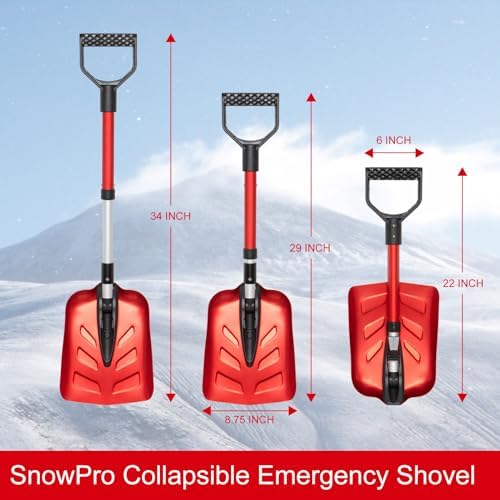 SnowPro Snow Shovel for Car, Fast Folding and Telescoping Design for Emergency Snow Removal - Compact Snow Shovel Kit - Collapsible and Portable Utility Shovel for Camping Hiking