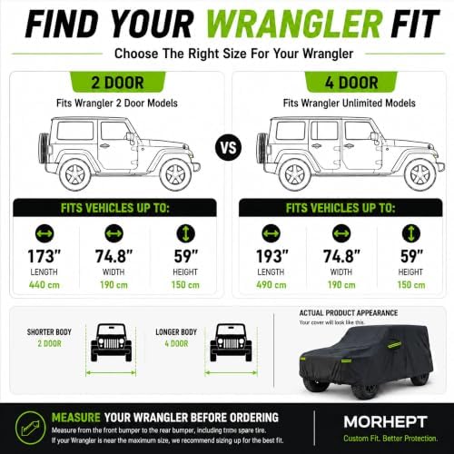 Waterproof Cover for Jeep Wrangler 2-Door with Driver Door Zipper
