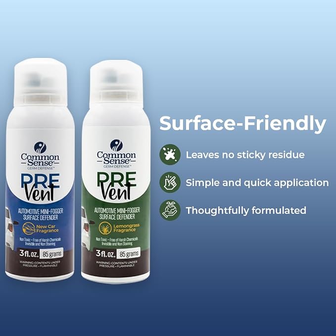 PreVent Car Fogger Deodorizing Air Refresher by Smart Common Sense, Long-Lasting Odor Control Spray for Vehicles, New Car Fragrance, 3 fl. Oz 5-Pack
