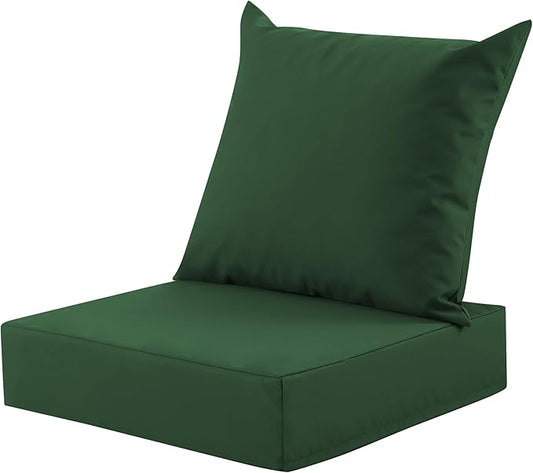Outdoor Deep Seat Cushion Set, 24x24 Inch Water-Resistant & Fade-Resistant Outdoor Chair Cushions, Patio Furniture Cushions with Removable Cover for Patio Chair, Sofa, Forest Green (Set of 1)