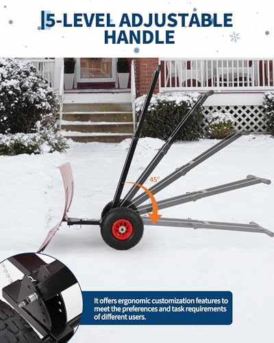 Snow Shovel with 29.13x19.8 in Wide Blade, Heavy Duty Rolling Snow Pusher