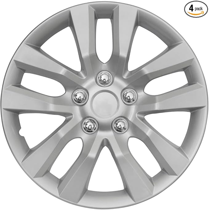 BDK (4-Pack) Premium 16 Inch Rim Wheel Cover Hubcaps for Cars Trucks SUVs Vans, Direct OEM Replacement Universal Fit Snap-On ABS Hubcaps 16 inch Wheel Covers - Set of 4 Hub Caps - 10-Spokes Silver