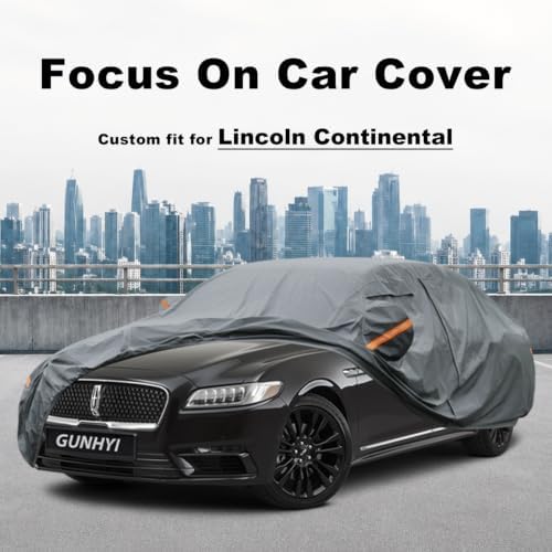 GUNHYI Premium Car Cover Custom Fit Lincoln Continental, 16 Layers Heavy Duty Car Cover Waterproof All Weather with Zipper Door for Sun Rain Snow Dust Uv Protection