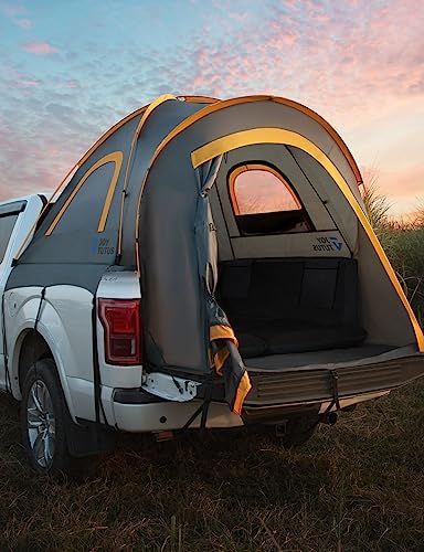 JOYTUTUS Pickup Truck Tent 5ft 2.0, Waterproof PU2000mm Double Layer for 2 Person, Portable Truck Bed Tent with Rainfly - Orange, Aluminum Pole