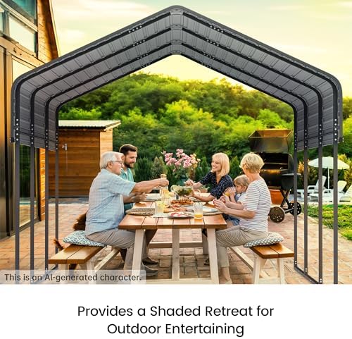 Real Relax 10'x15' Heavy Duty Metal Carport, Grey