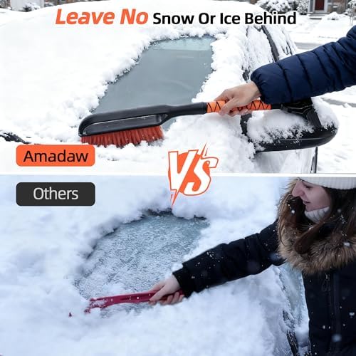 27" 2-in-1 Snow Brush and Ice Scrapers for Car Windshield [Military-Grade Rugged Durability] Removable for Easy Storage, Suitable for Sedans, SUVs and Trucks（Orange）