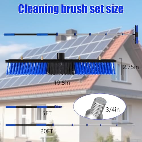 𝐔𝐩𝐠𝐫𝐚𝐝𝐞 Solar Panel Cleaning Kit, 20FT Extension Pole Solar Panel Cleaning Brush, Water Fed Pole Brush with Soap Dispenser, Fit for Solar Panels, Snow Removal, Window etc , 5 Year Warranty