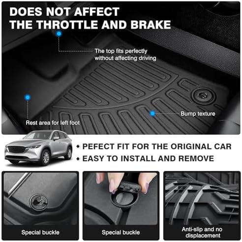 Powerty Floor Mats Cargo Liner for 2017-2025 Mazda CX-5 All Weather 3D TPE Anti-Slip Car Protection, 1st & 2nd Row Set with Rear Cargo Mat Accessories