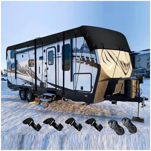 Wider 3.3m/10.83ft Class C Rv Cove 210D Oxford Cloth Camper Covers Wind, Rain and Snow Proof with 2 Windproof Straps Black-42.6 x 10.8 ft