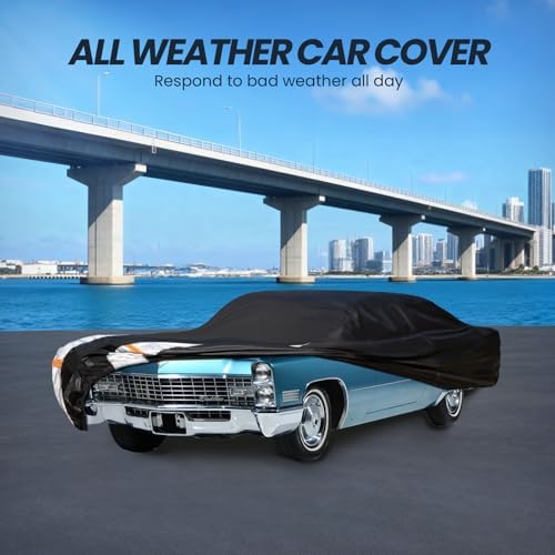Multi-Layer Sedan Car Cover Custom Fit for Cadillac DeVille(1960-1980), 100% Waterproof All Weather for Automobiles, Gift with Towel, Heavy Duty Car Covers for Rain Sun UV Protection with Door Zipper.