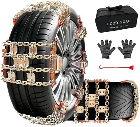 Tire Chains for Car SUV Pickup Trucks, Adjustable Portable Emergency Tire Chains, Snow Chains for Tire Width（225-285mm), 6Pcs